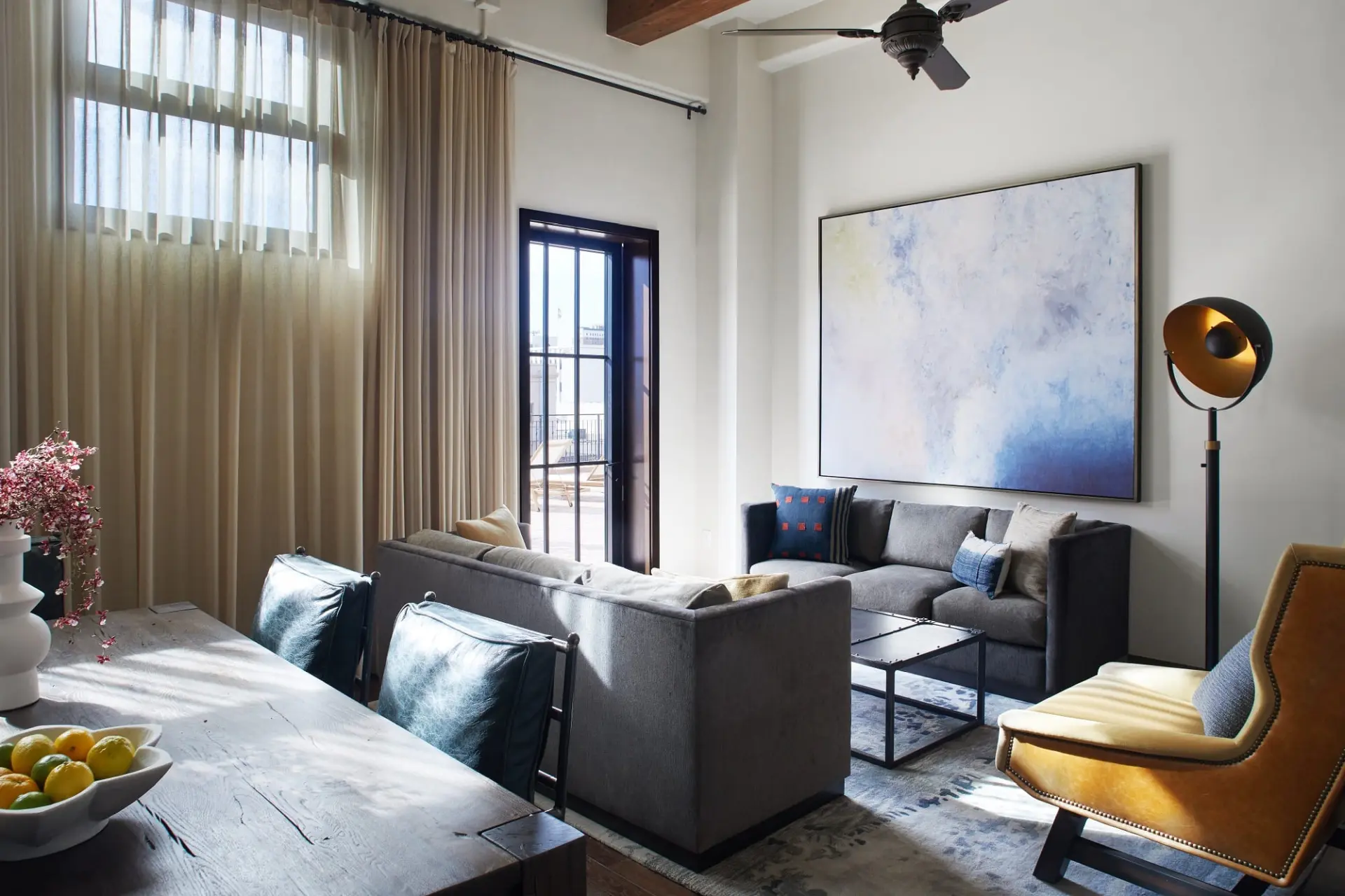 living room with furniture and dining table with chairs