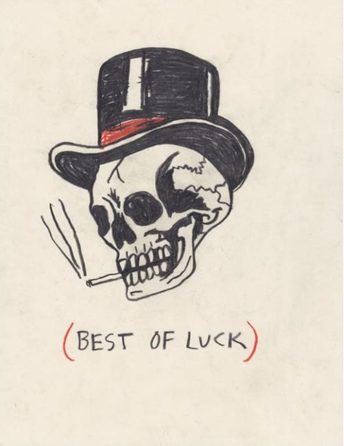 illustration of skull smoking a cigarette and wearing a top hat