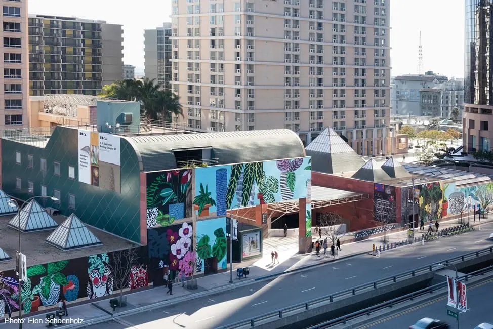 exterior daytime shot of colorful museum of contemporary art in Los Angeles