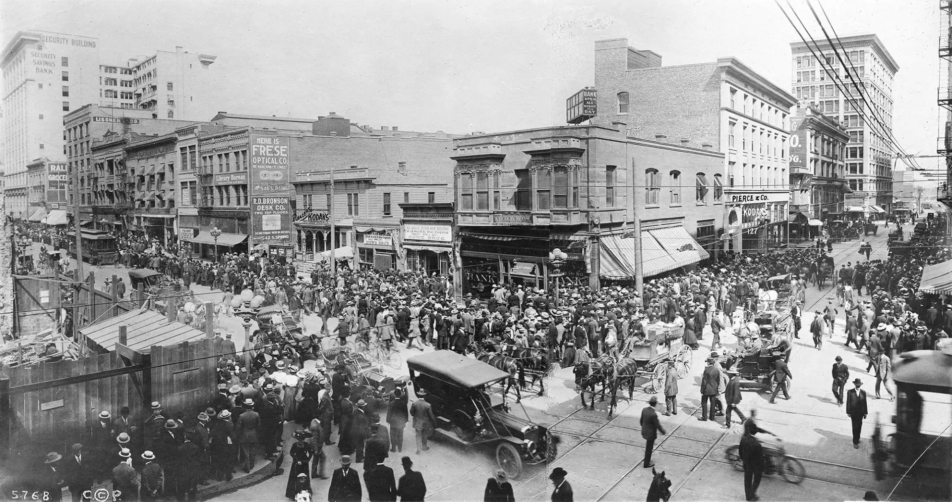 old time photo of the streets of downtown Los Angeles