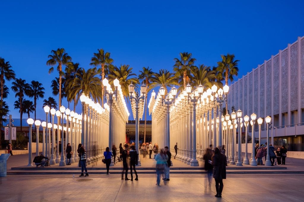 LACMA courtyard at night